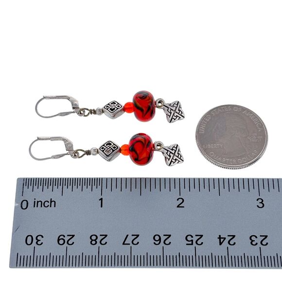 Vintage Sterling Silver 925 Red Glass Beaded Celtic Knot Dangle Earrings - Picture 6 of 6